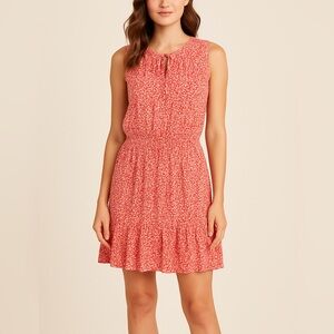 Walker & Wade Red Floral Sleeveless Ruffle Hem Dress 100% Rayon Size M